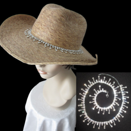 Rhinestone Hat Band Chain Necklace Sparkly Crystal Western Bonnet Belt Trim NEW