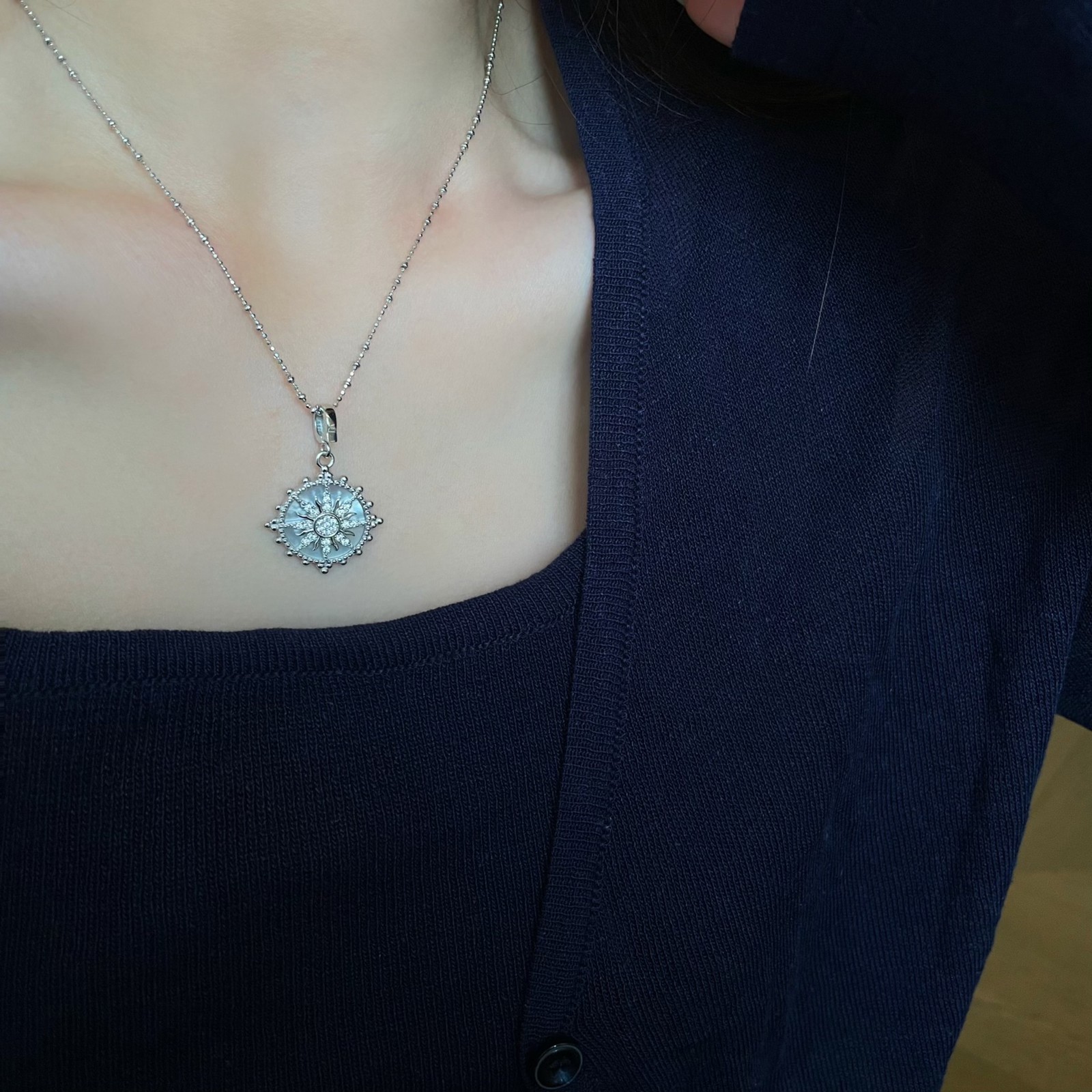 Sunburst Pendant Clear Stone Iridescent Inlay Gold or Silver 925 Sterling Silver