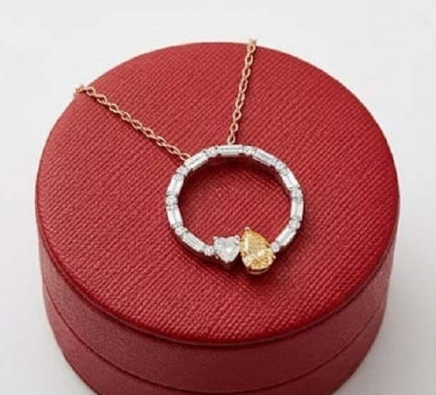 4ct Pear Cut Simulated Yellow Citrine/Diamond Drop Necklace 14k Rose Gold Plated