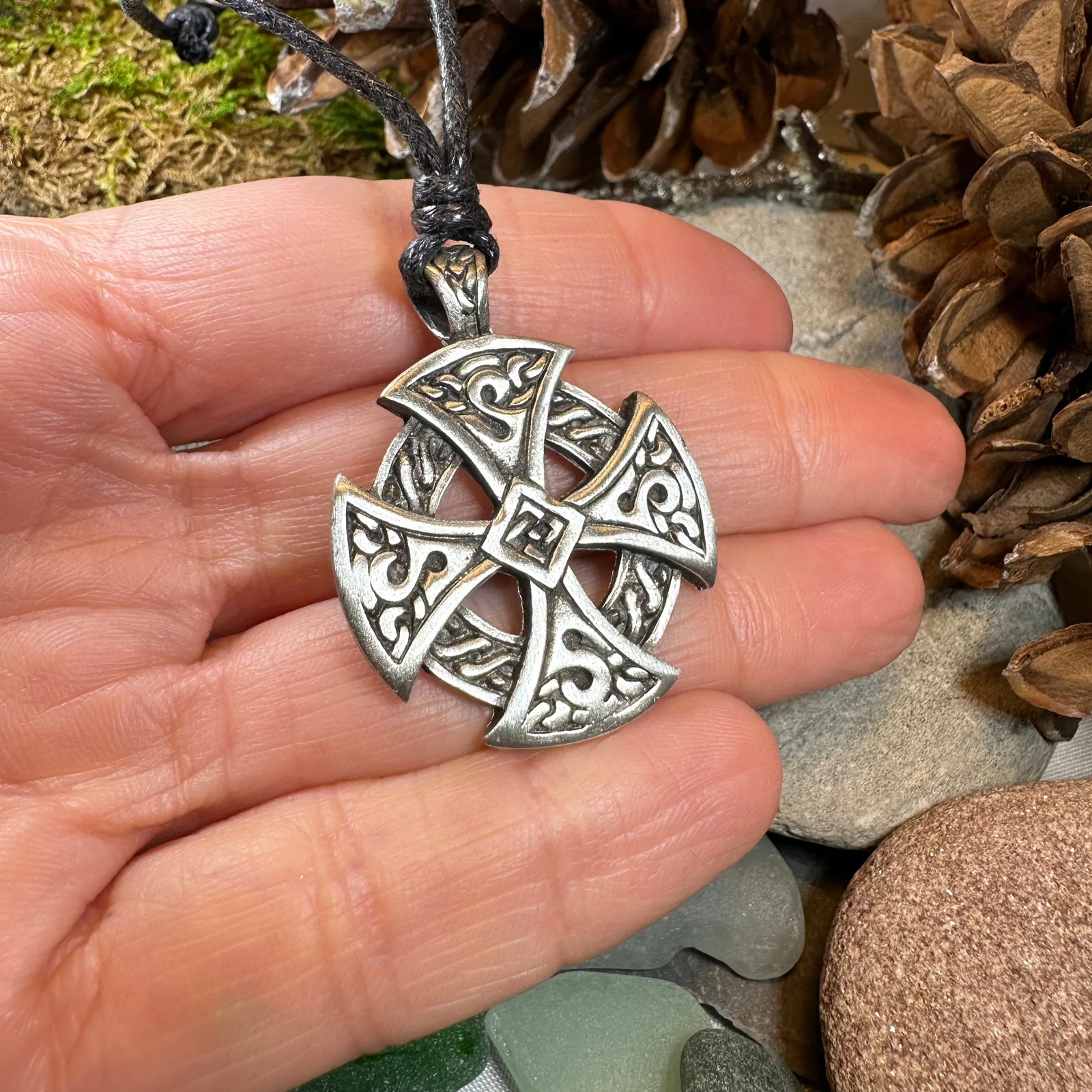 Celtic Cross Necklace Irish Scottish Welsh Pewter Pendant Mens Boys