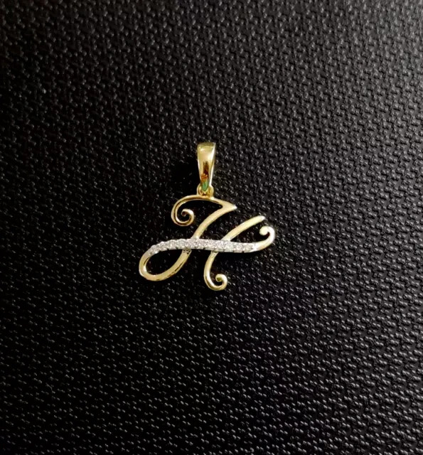 1Ct Round Cut Real Moissanite Letter ”H” Pendant 14K Yellow Gold Plated Silver