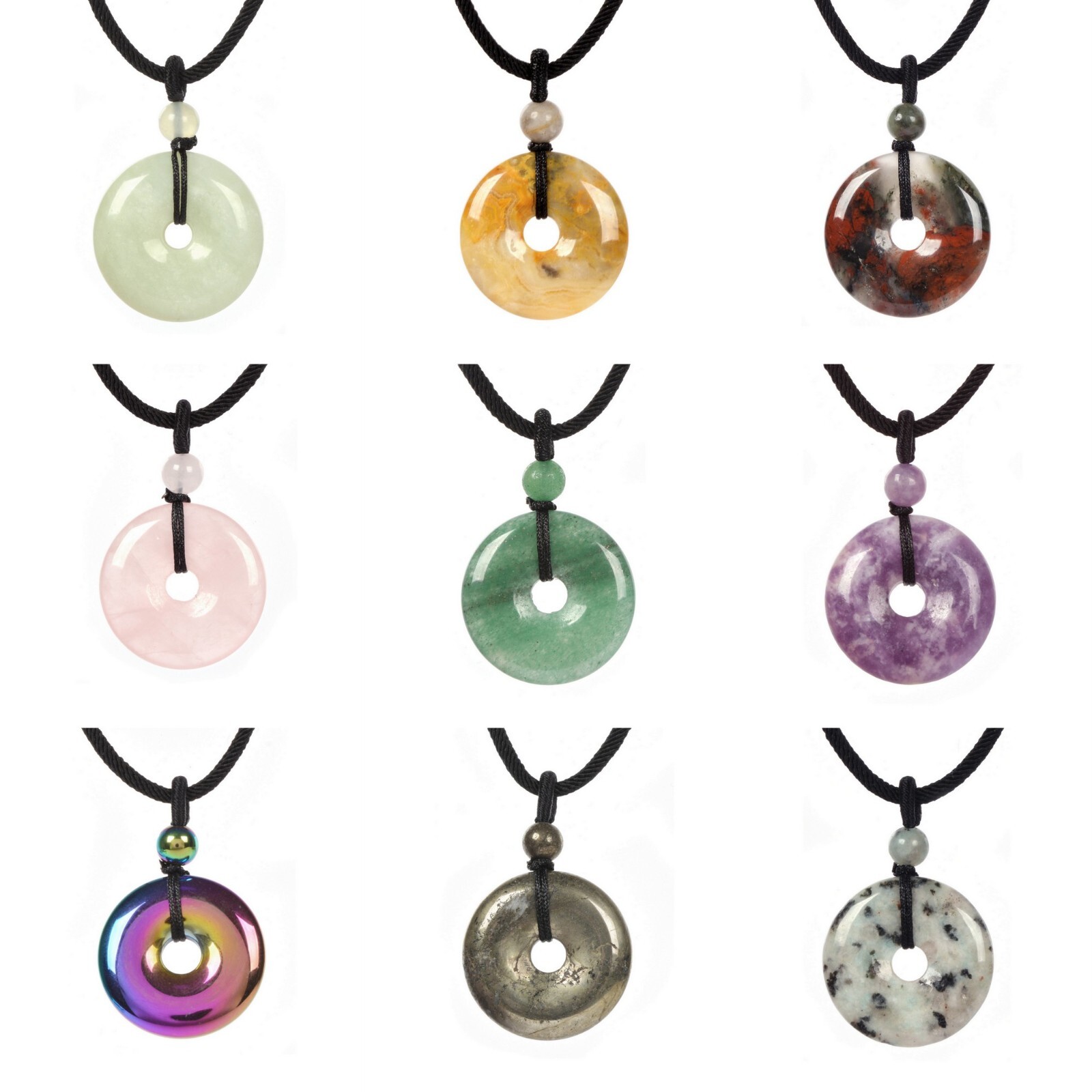 Gemstone 25mm Donut Beads Reiki Chakra Pendant Necklace Handmade Jewelry 22 Inch