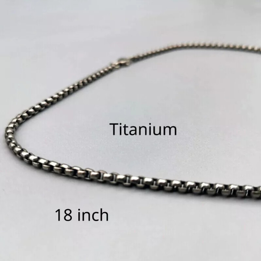 18″ Pure Titanium Box Chain Necklace 3mm Men Unisex NO Allergic Skin Care Health