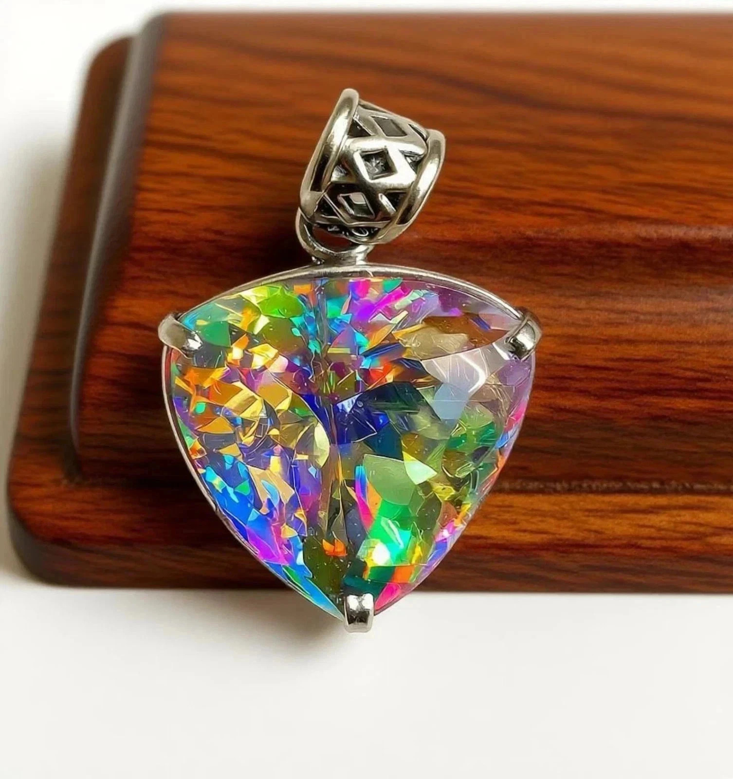 A+ Natural Mystic Topaz Pendant 73 Ct Trillion Cut 925 Sterling Silver MR Gems A
