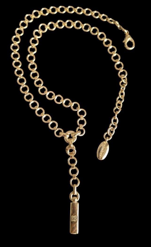 GIVENCHY Vintage 4G Y Chain Necklace Gold Tone Logo Pendant 46cm Statement
