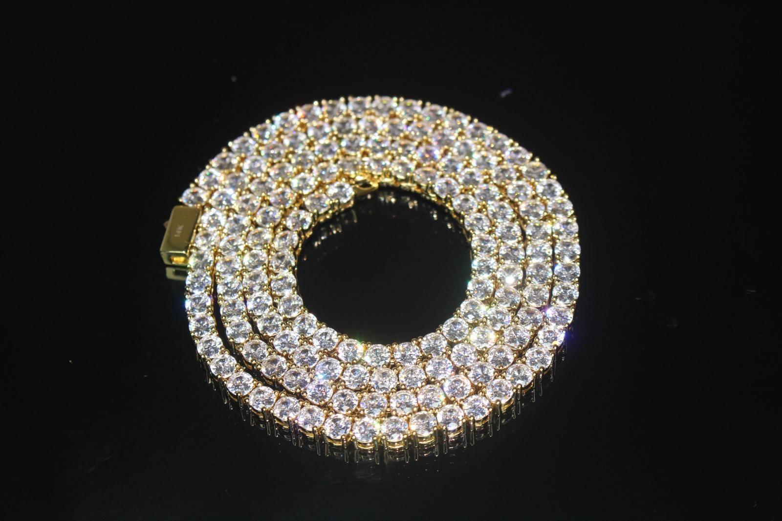 14k STAMPED 4mm Tennis Chain Necklace 70ct Lab Sim VVS1 Diamonds Heavy 54g+ GOLD