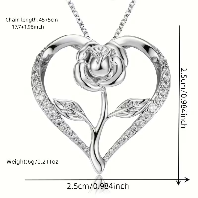 Heart-shaped rose necklace, Perfect Valentine necklace Gift box
