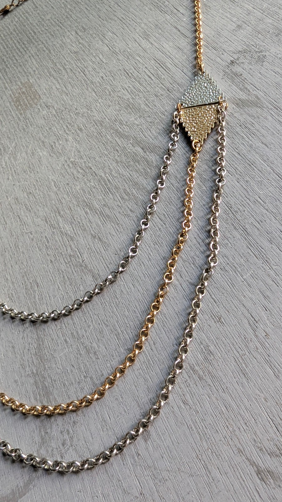 Layered Chain Necklace Three Strands, Two-Tone, Gold Silver 33″ Long Necklace
