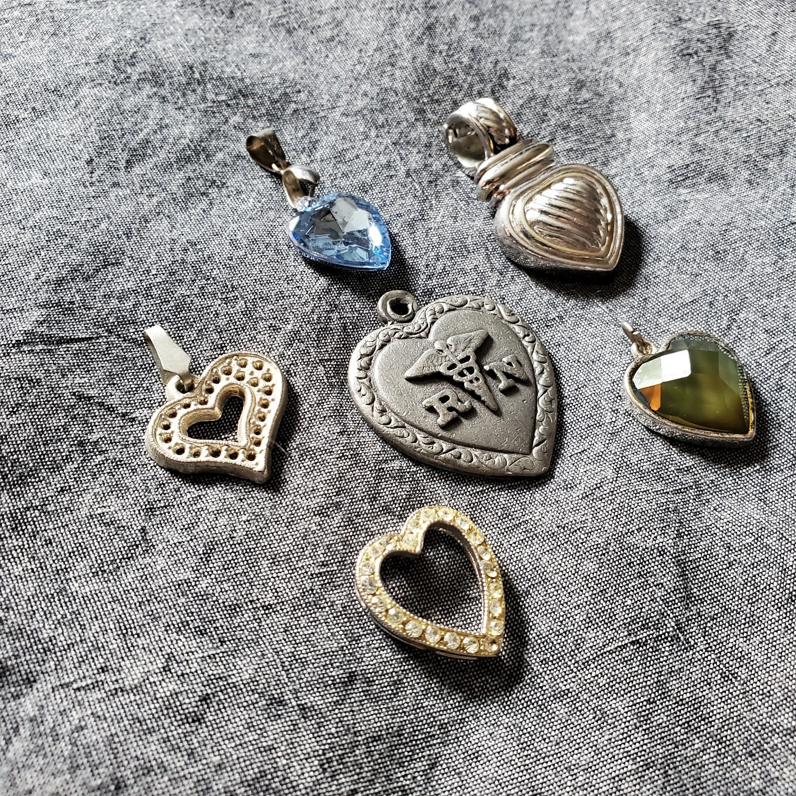 Six Heart Pendants, Vintage to Modern Pendant Lot