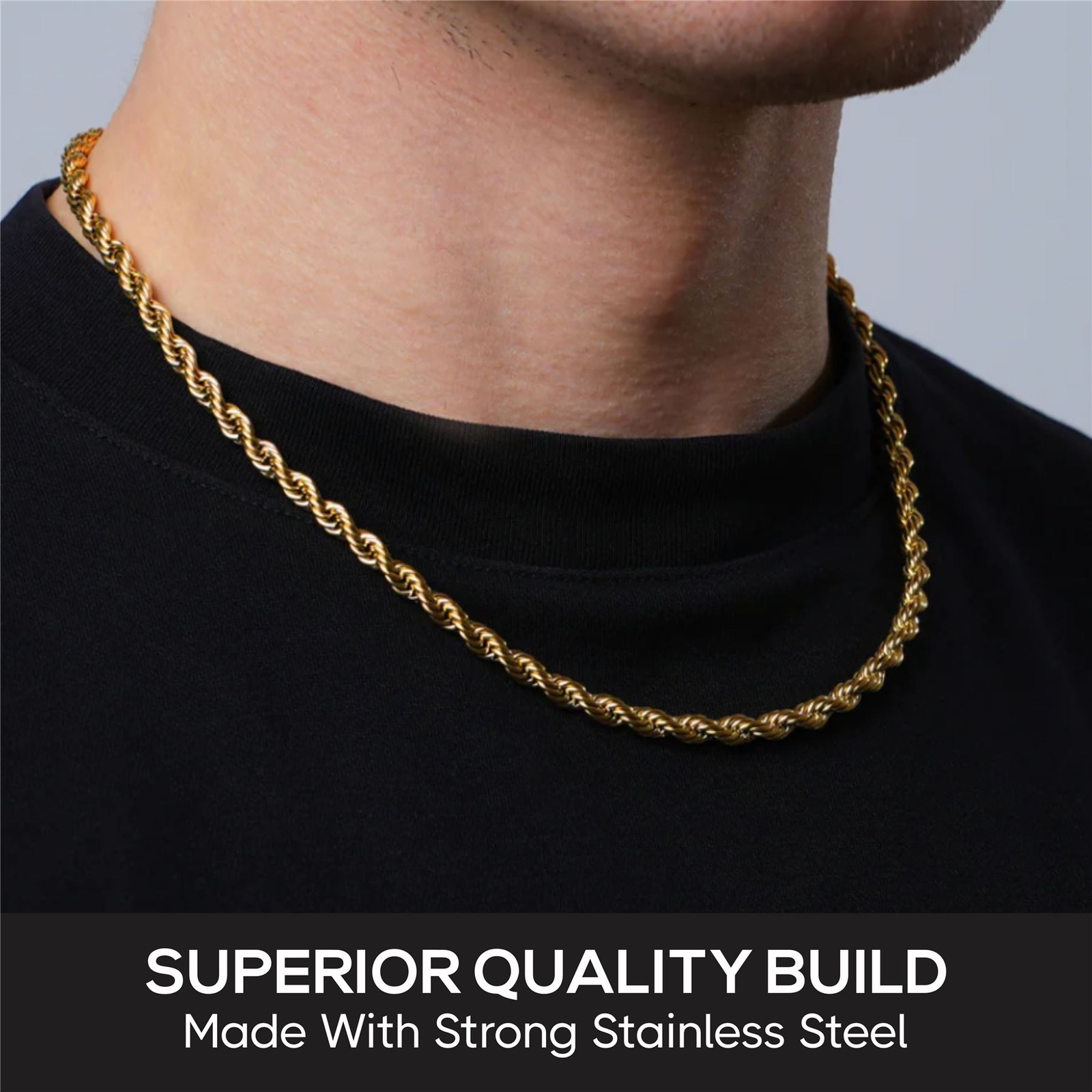 SILVER 316L STAINLESS STEEL 3MM WIDE 24″ / 60CM LONG TWISTED ROPE CHAIN NECKLACE