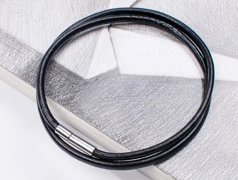 2mm Black Rope Cord Leather Chain Necklace Stainless Steel Clasp 16-30 inch
