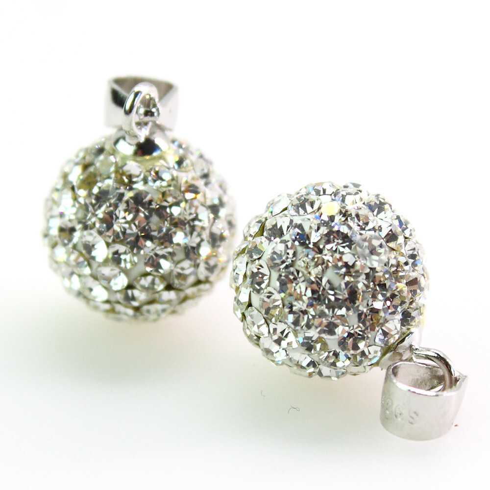 Sparkle Clear Shiny Czech Crystal Disco Ball 925 Silver Charm Pendant 10mm 14mm