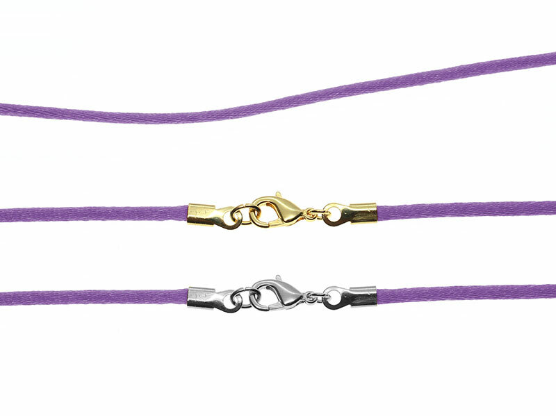 Purple Satin Silk Cord Necklace Silver/Gold Clasp 16″ to 30″ Handmade USA