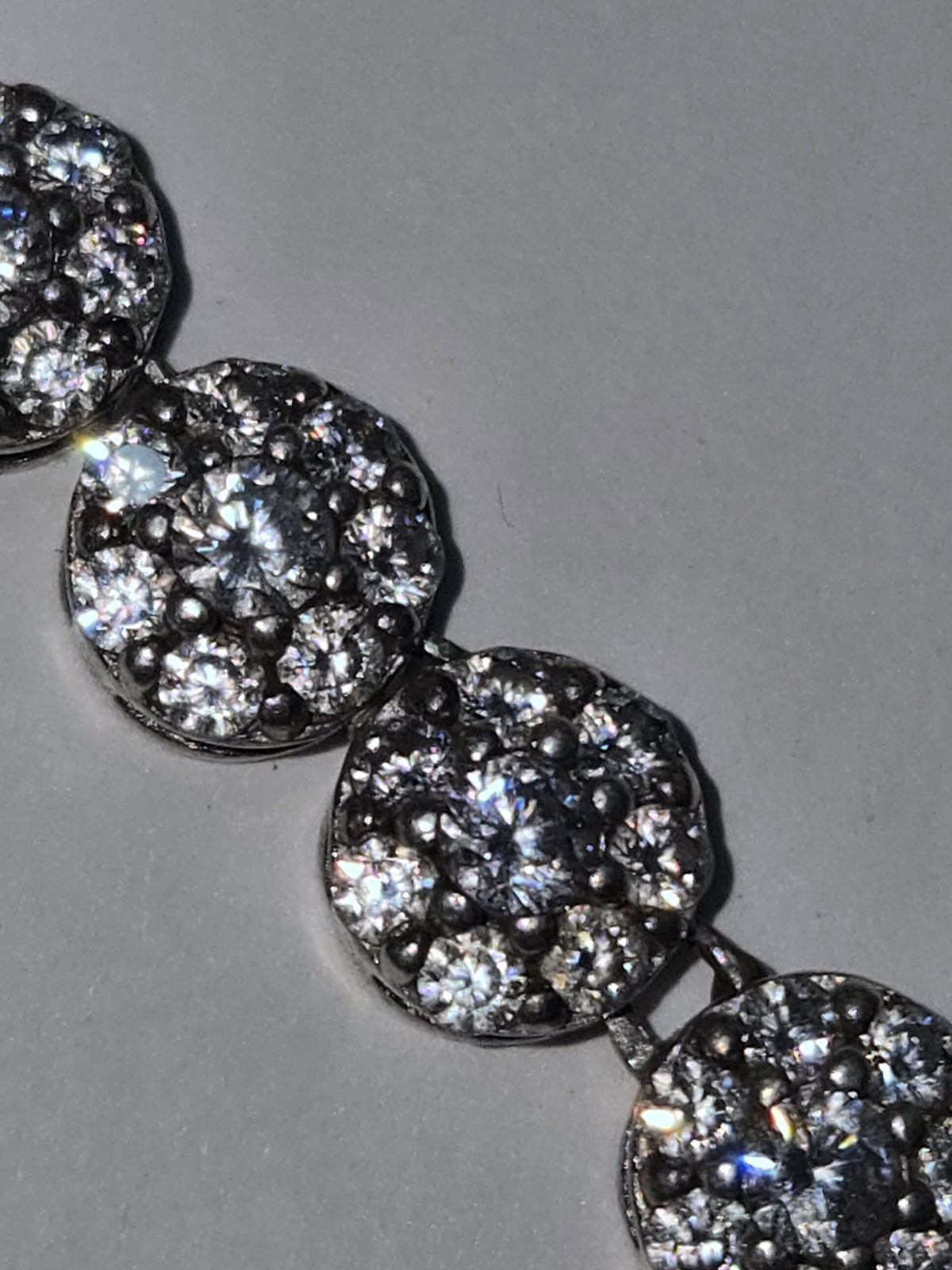 Round Cluster Natural Diamonds Tennis Necklace 21 in 925 Silver Box Clasp Prong