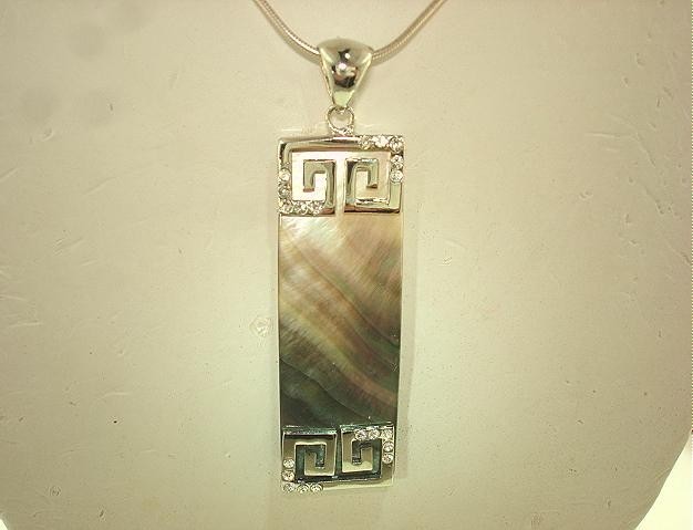 17mm Contemporary Australian Black-Lip Mother of Pearl Shell Crystal Bar Pendant
