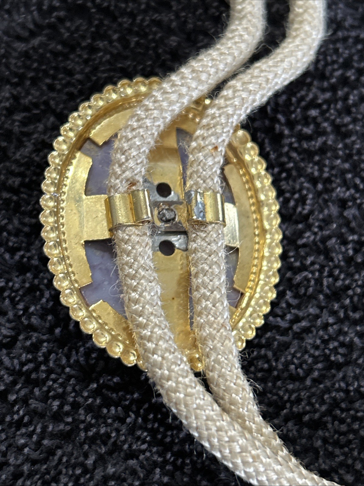 Polished Agate Gemstone Bolo Tie 18″ Woven Nylon Gold Tone Tips