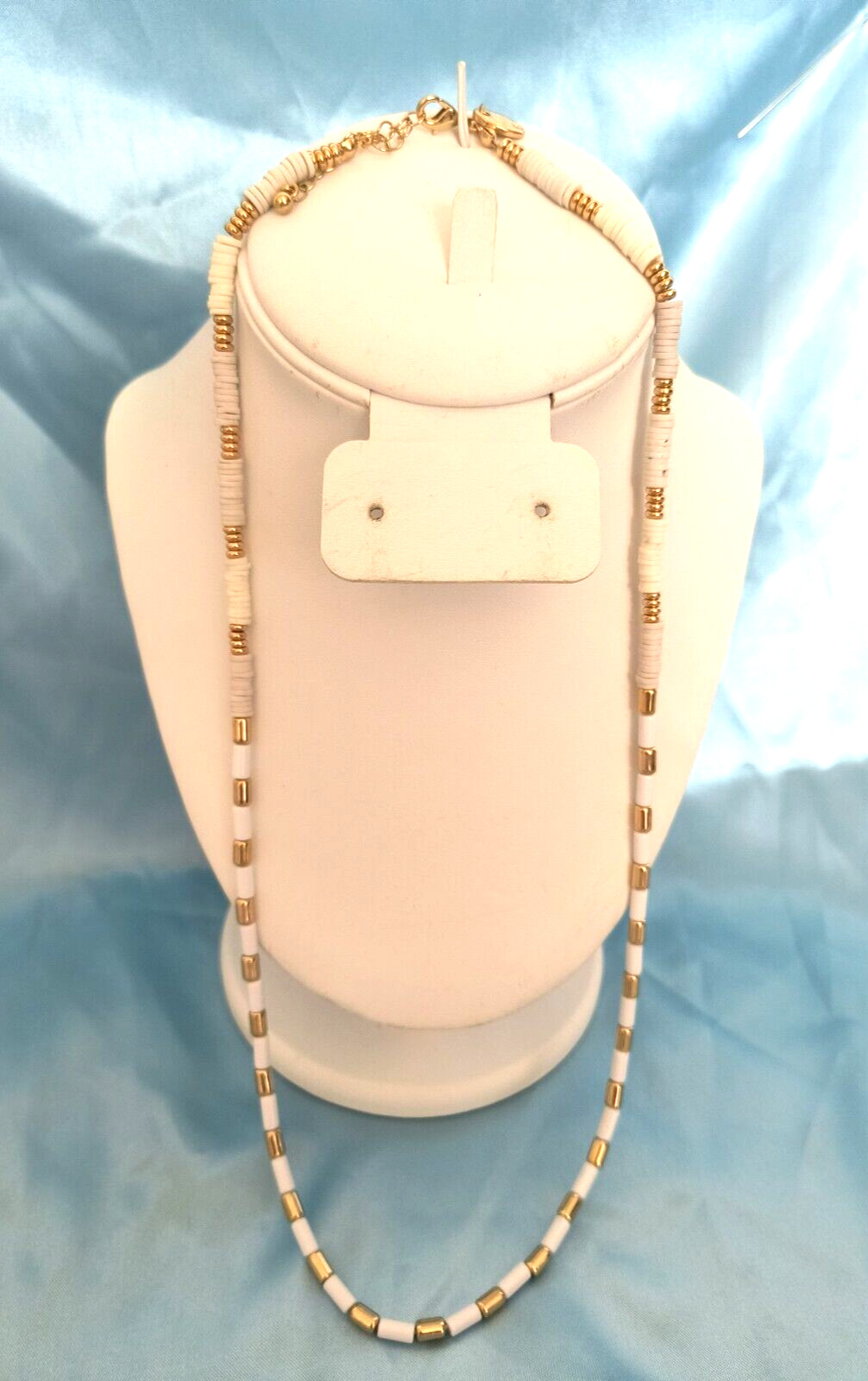 Aeropostale Necklace White and Gold Color Acrylic Beads Appx 24 inches Long