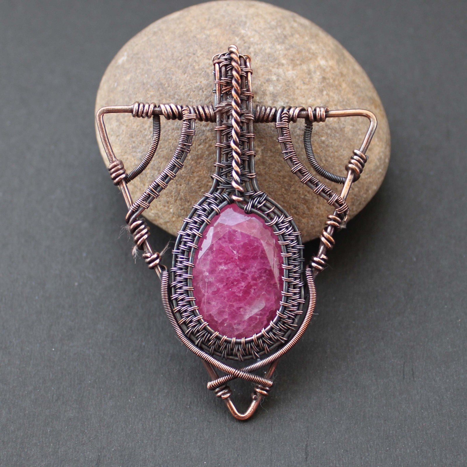 Kashmiri Ruby Handmade Pendant Copper Wire Wrapped Pendant Wire Wrap Jewelry