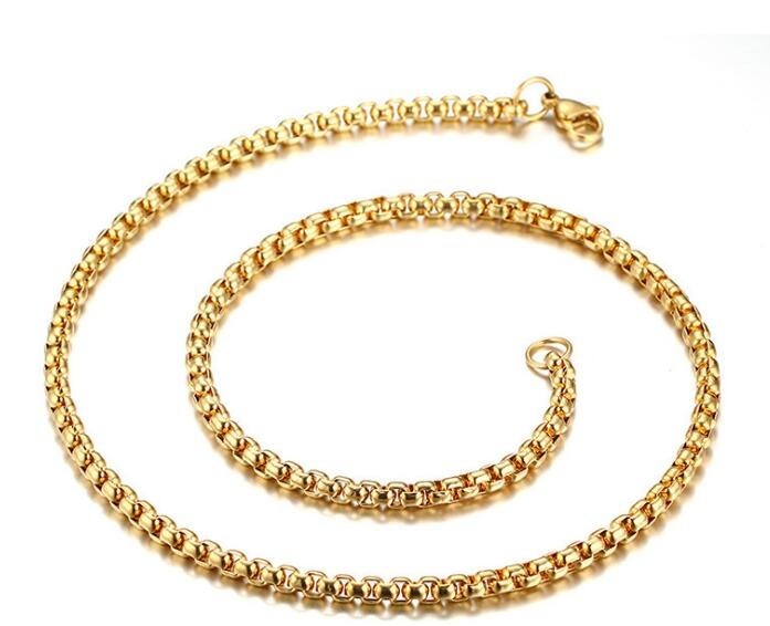In Bulk 5pcs Lot Stainless Steel Gold Square Box Rolo Chain Necklace 3mm 22”