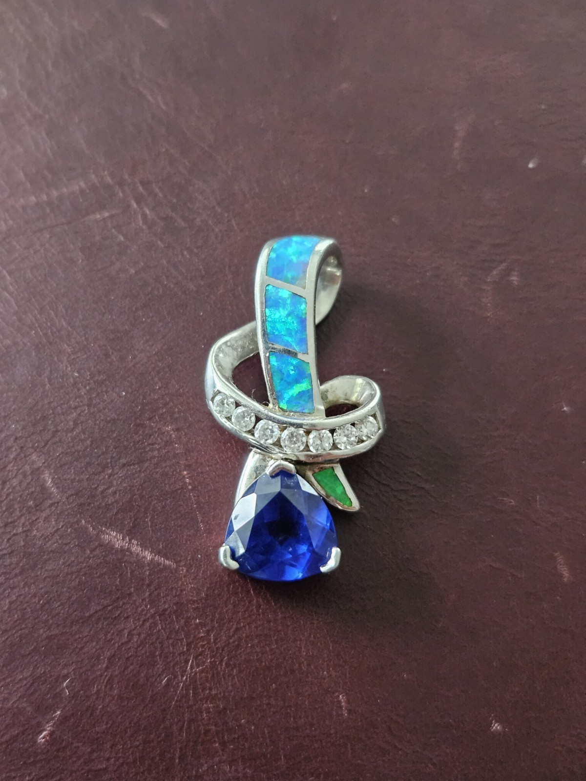 Sterling Silver 925 Blue Trillion Stone Prong Charm Pendant Signed