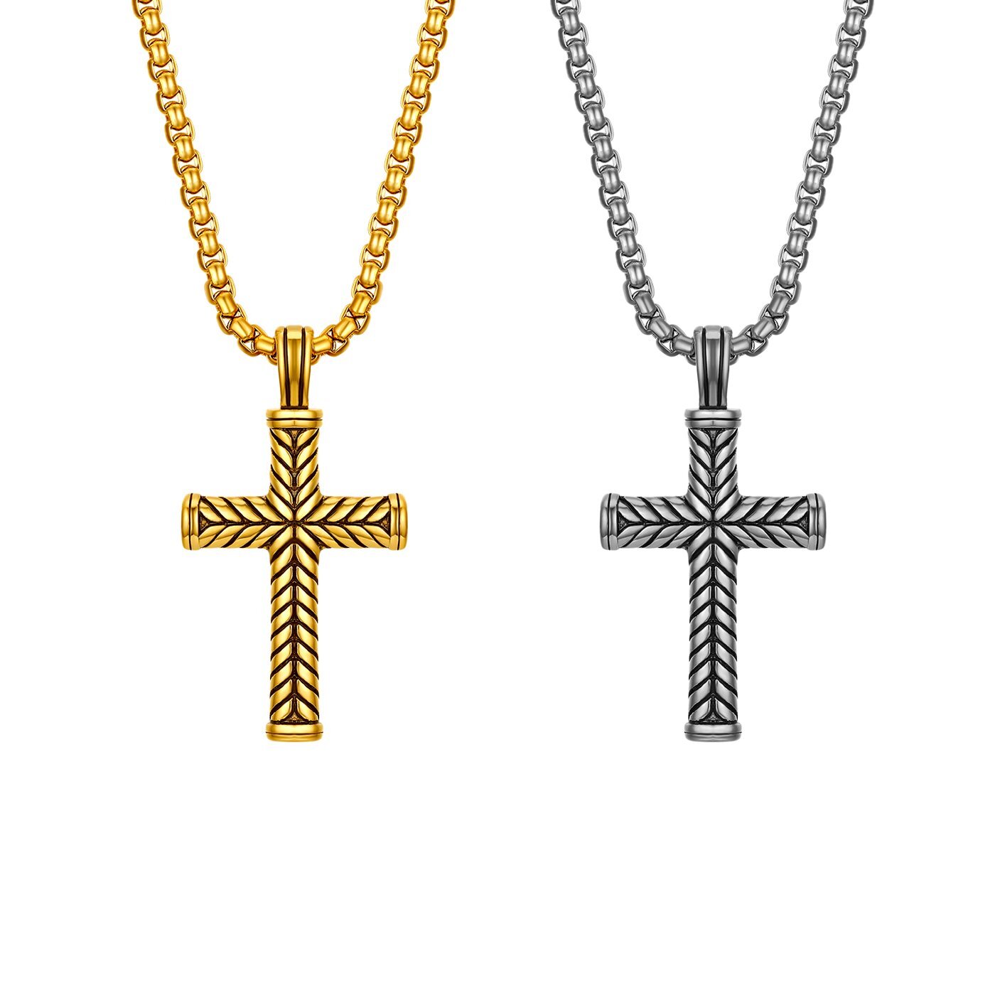 Mens Boys Gothic Cross Christian Prayer Stainless Steel Pendant Necklace Chain