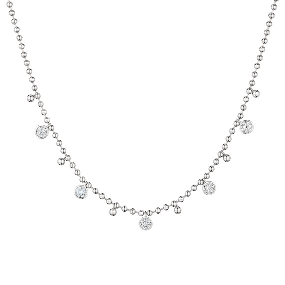 Jennifer Miller Bezel Cubic Zirconia and Ball Chain Necklace (White Gold)
