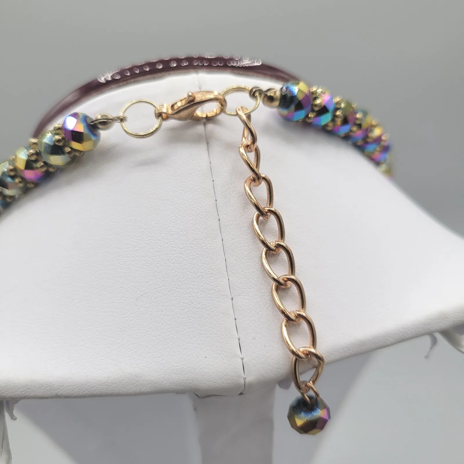 Womens Jewelry Gold Tone Mesh Chain Fashion Necklace AB Multicolor Beads 15 in
