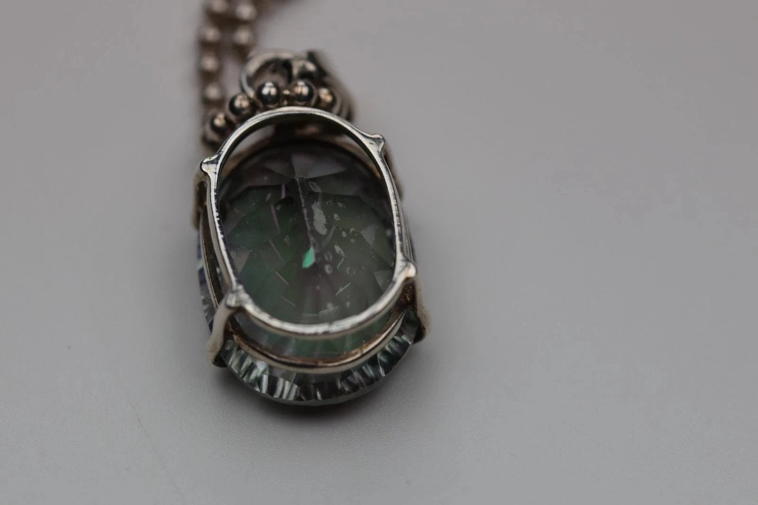 AZ Sterling Silver Mystic Topaz Pendant Necklace 925 Italy 18 Inch Ball Chain