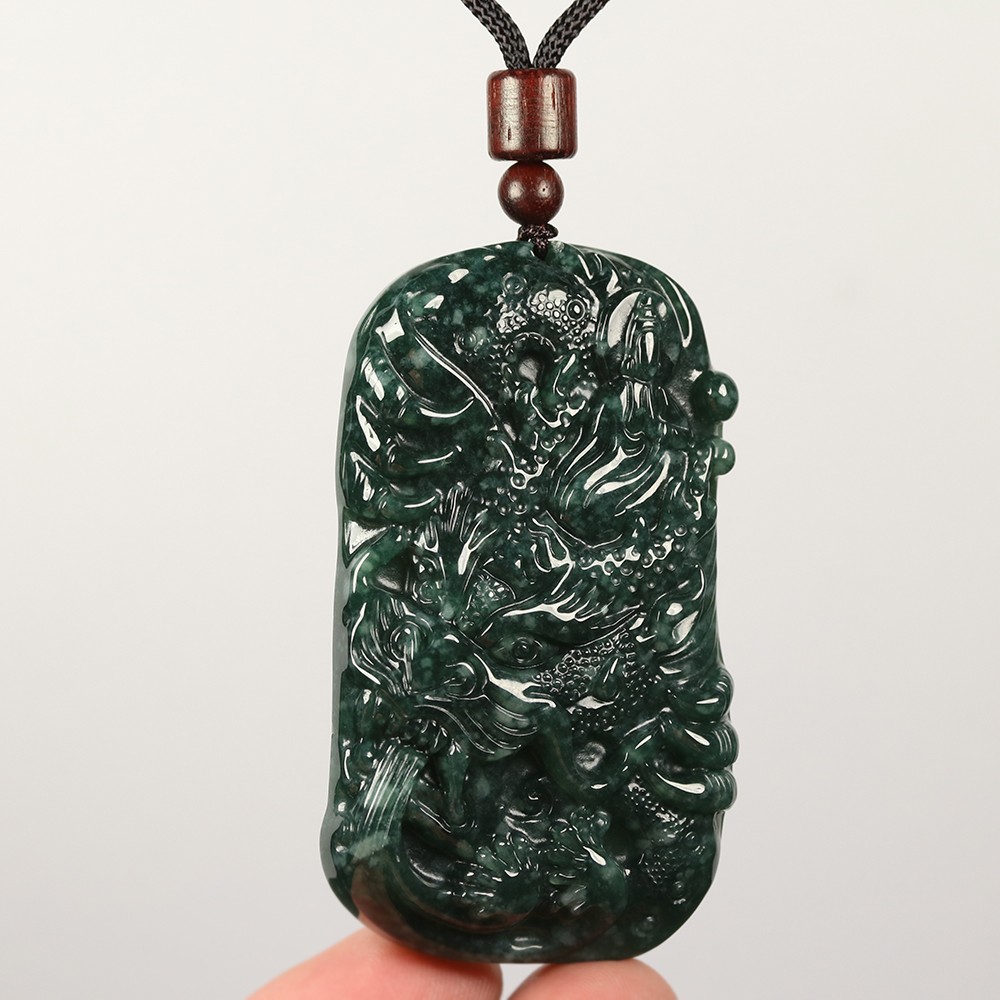 Certified Grade A Green 100% Natural Jade Jadeite Pendant Dragon Kwan-yin 00567