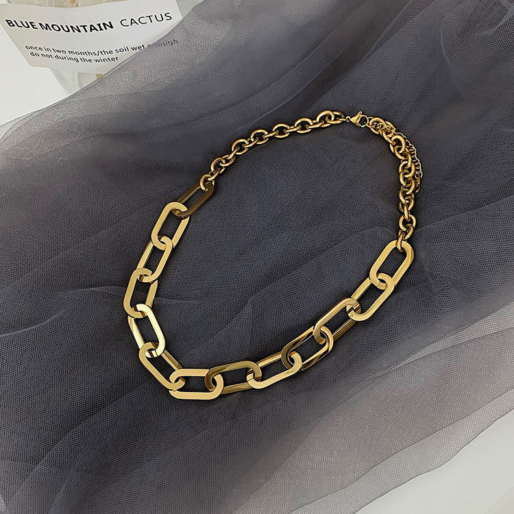 Woman 18K Gold Plated Stainless Steel Thick Rolo Chain Necklace Link Chain