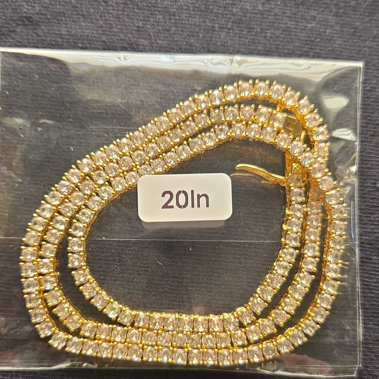 20in Gold Plated Tennis Chain Necklace White/Colorless Crystal Box Closure