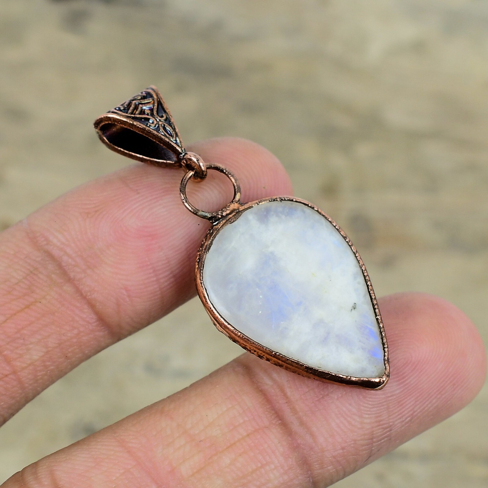 Womens day Sale Natural Rainbow Moonstone Electroformed Pendant Jewelry Copper