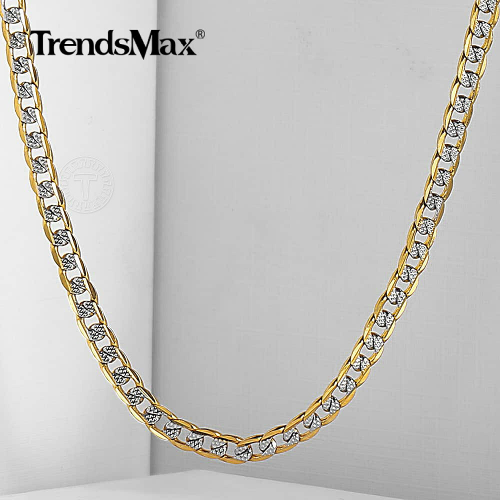 4mm 24″ Gold Filled Diamond-Cut Curb Cuban Gold Chain Necklace Men Women