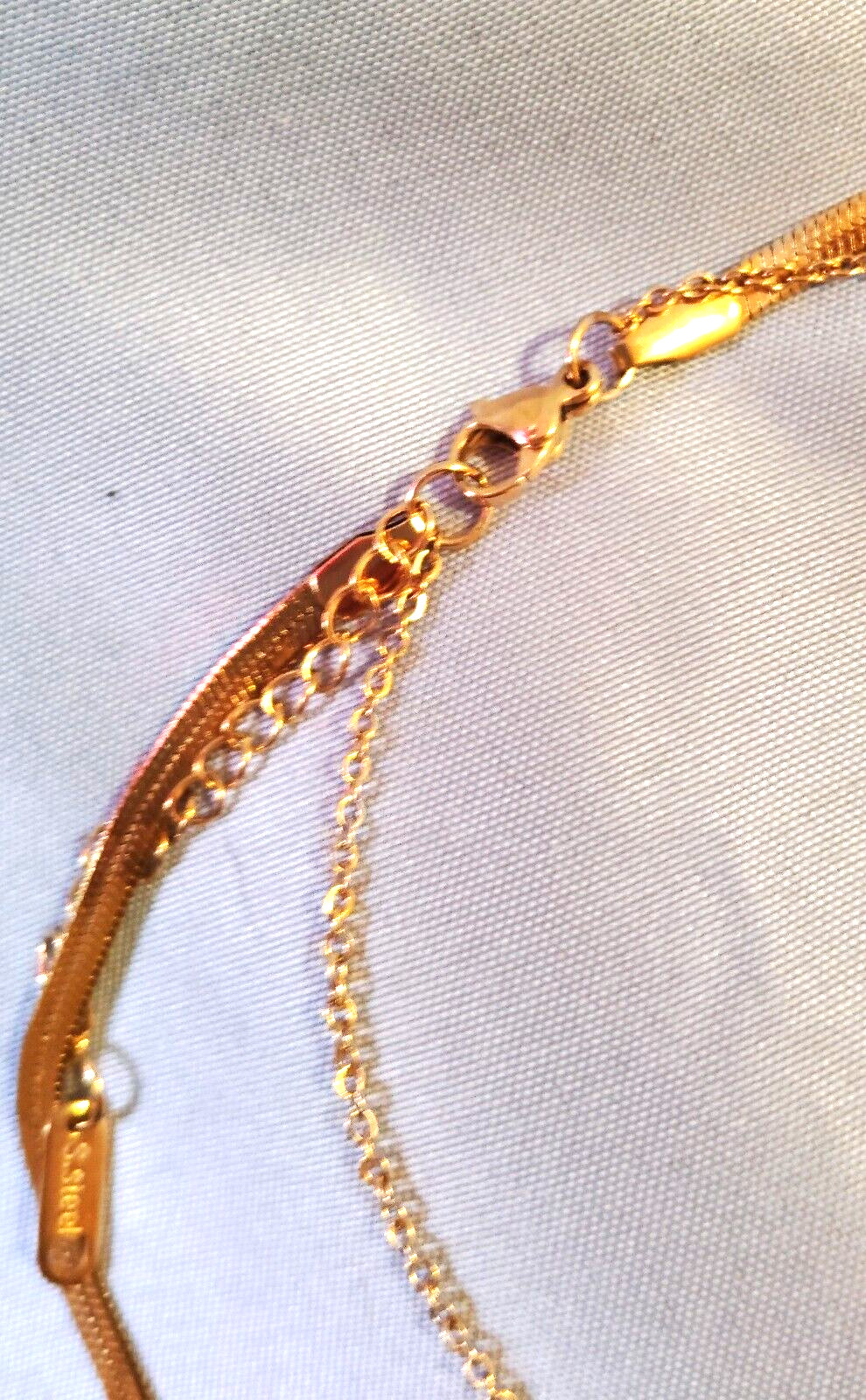 Butterfly Pendant Necklace 16in Herringbone Choker 12in Set Gold Tone New Box
