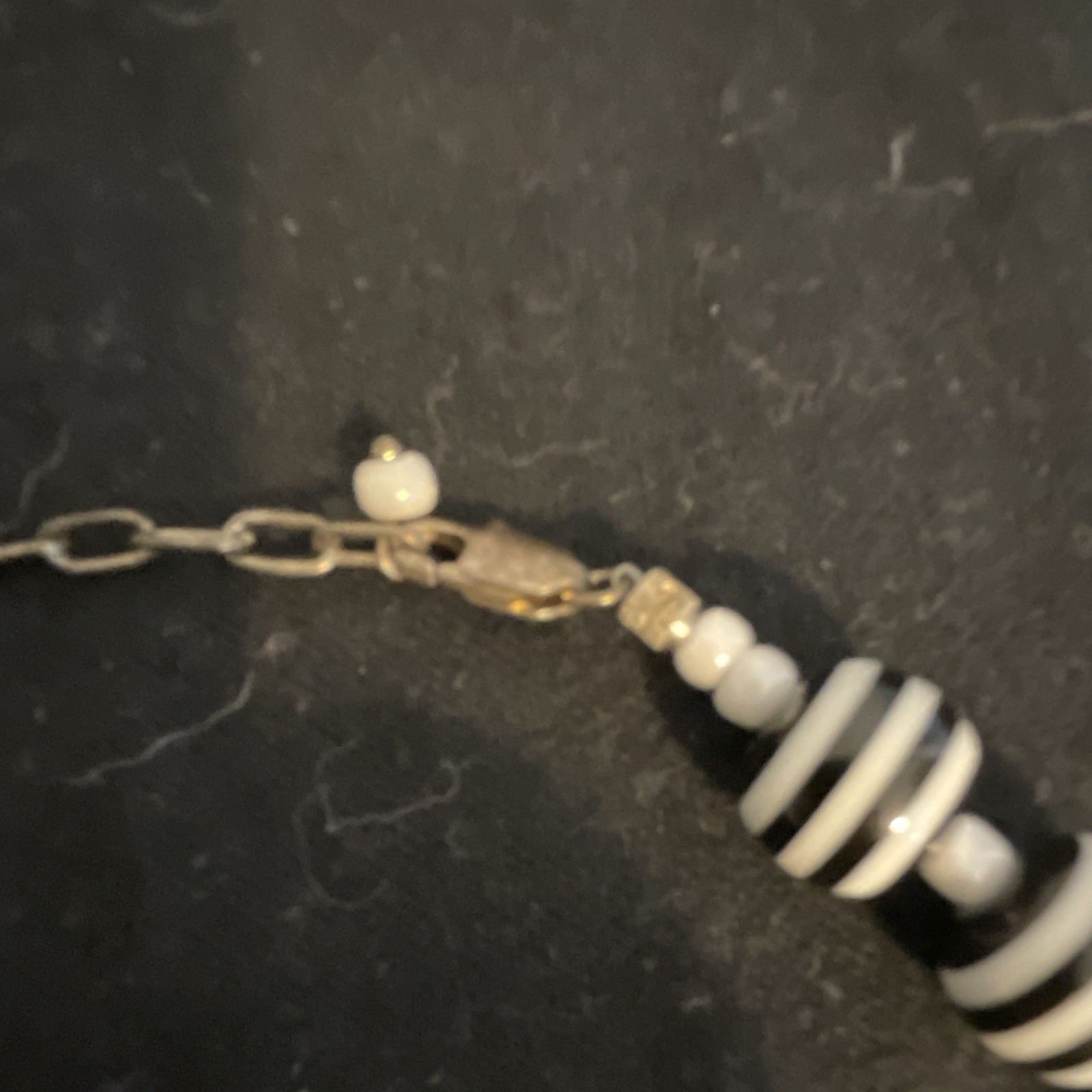 Black/White Glass Beaded Necklace Oval Link Chain Adjustable Lobster Clasp