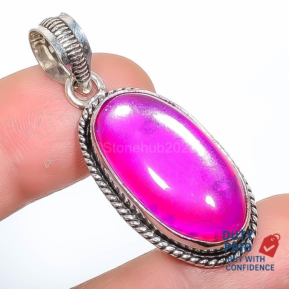 925 Silver Glass Unique Channel Set Art Deco Sister Engagement Ethnic Pendant