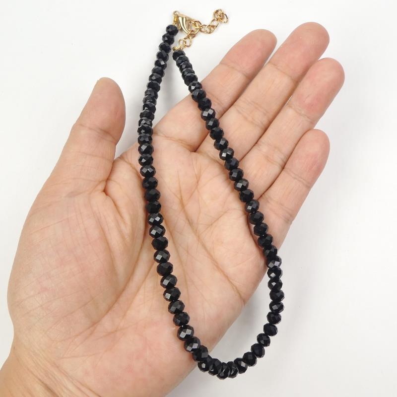 Boho Minimal Chic Sparkling Small Faceted Black Crystals Beads Choker Necklace