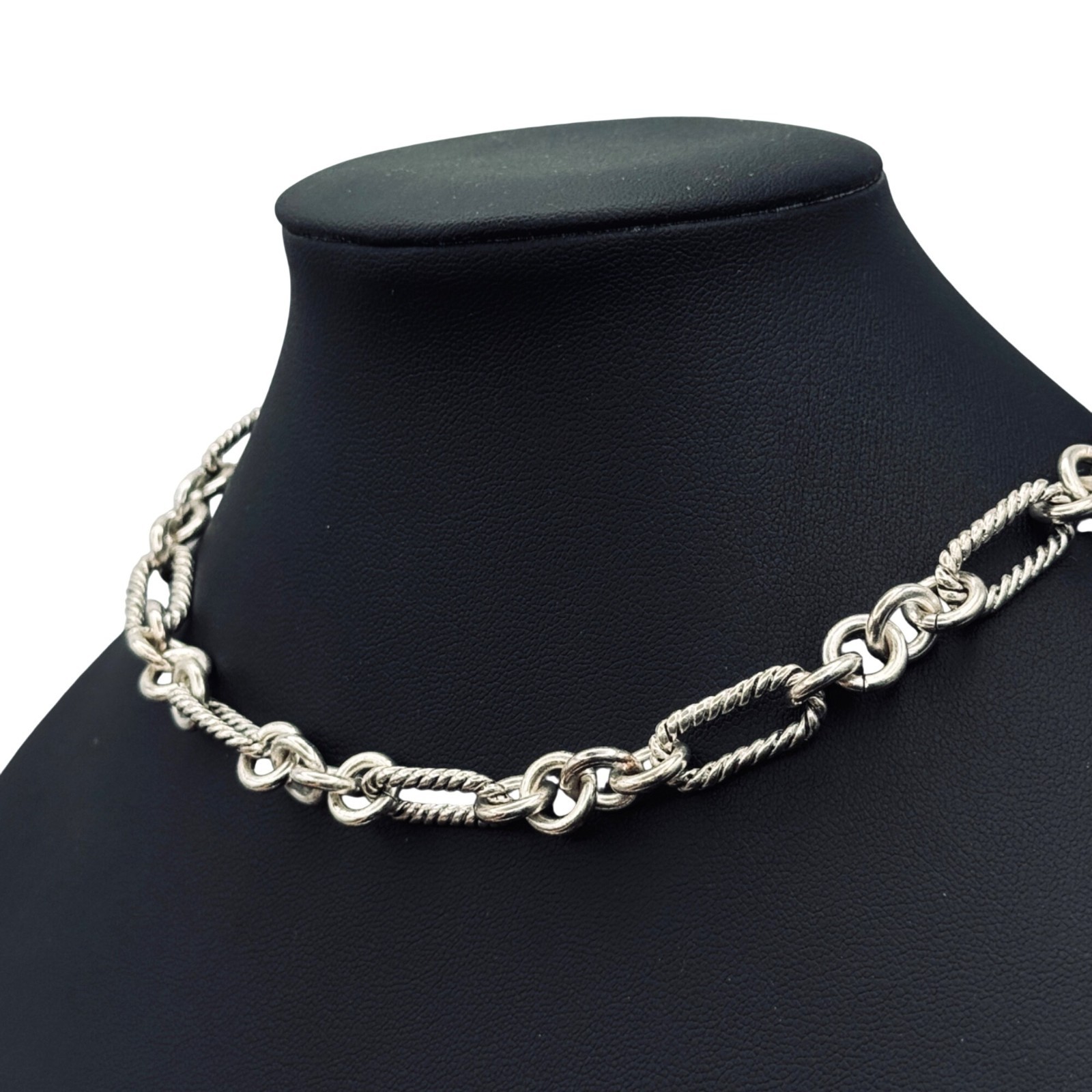 Cable Chain Choker Necklace Silver Tone Links Toggle Clasp 14″