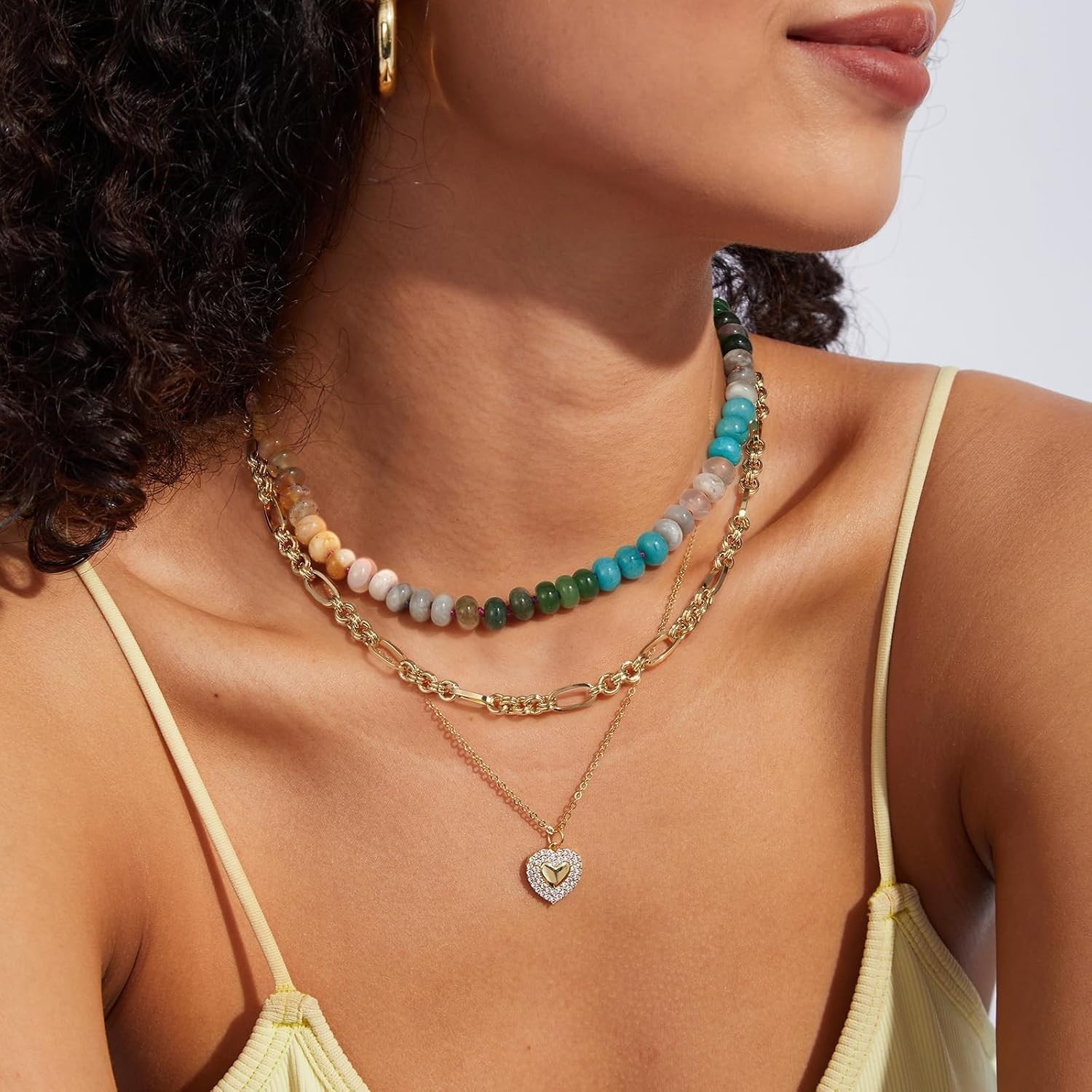 Unique Rainbow Beaded Necklace 17” – Handmade Natural Stone Choker for Summer
