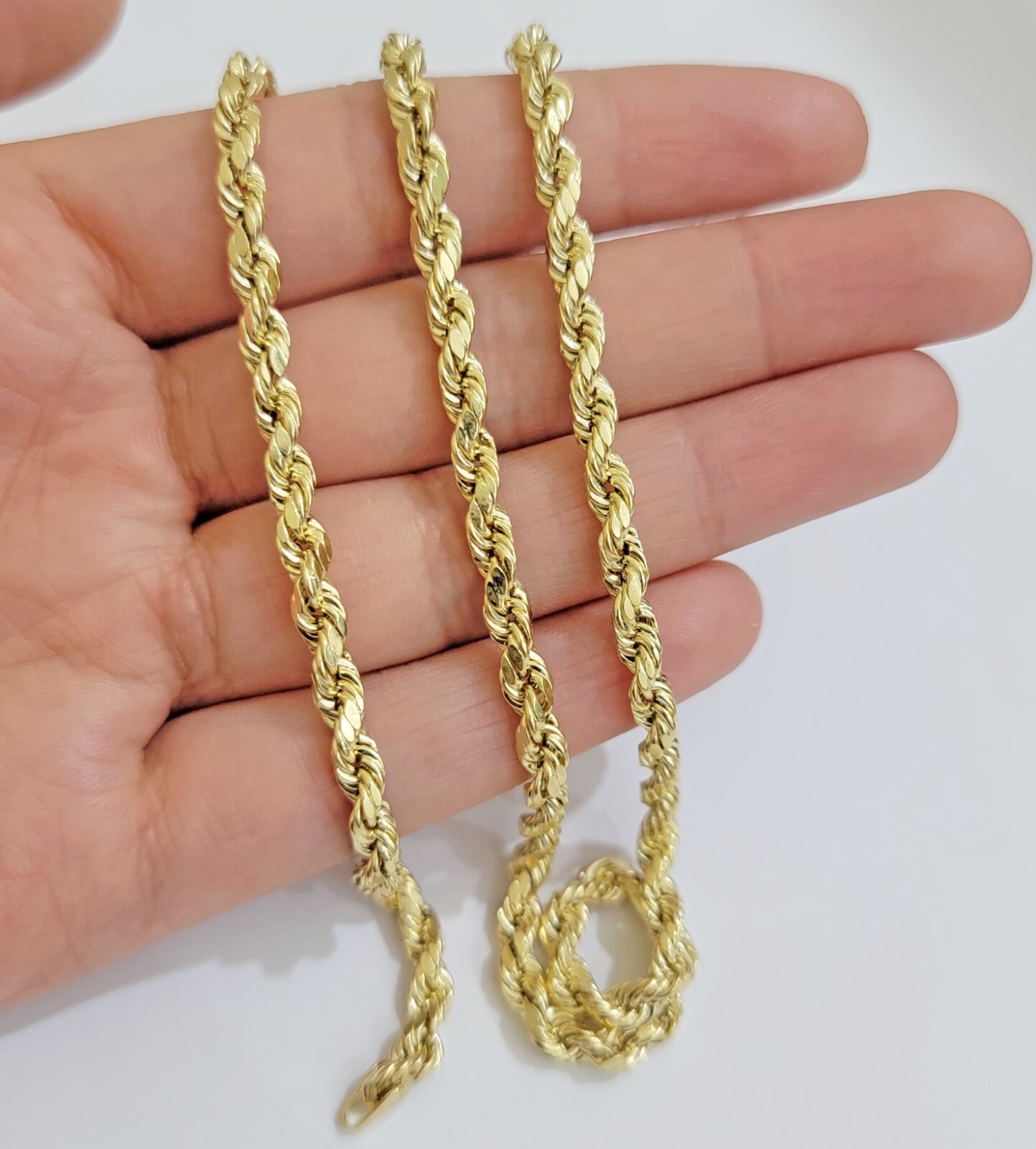 Real 10k Yellow Gold Rope Chain Necklace 4mm 18-28 Inch Diamond Cut Mens 10kt