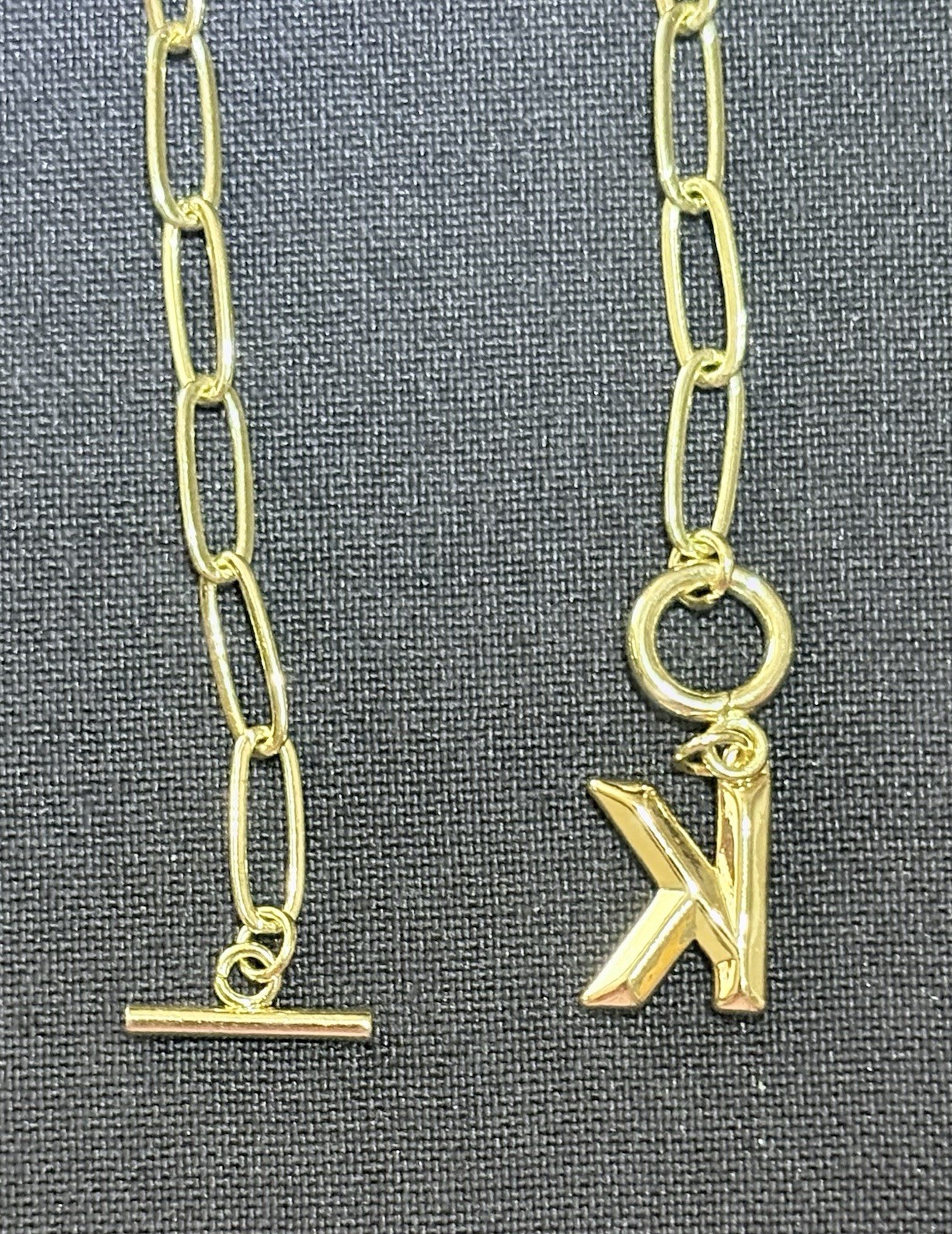3 Paperclip Chain Necklaces Lot Monogram K 19 1/2” Toggle Gold Tone + 2 Chains