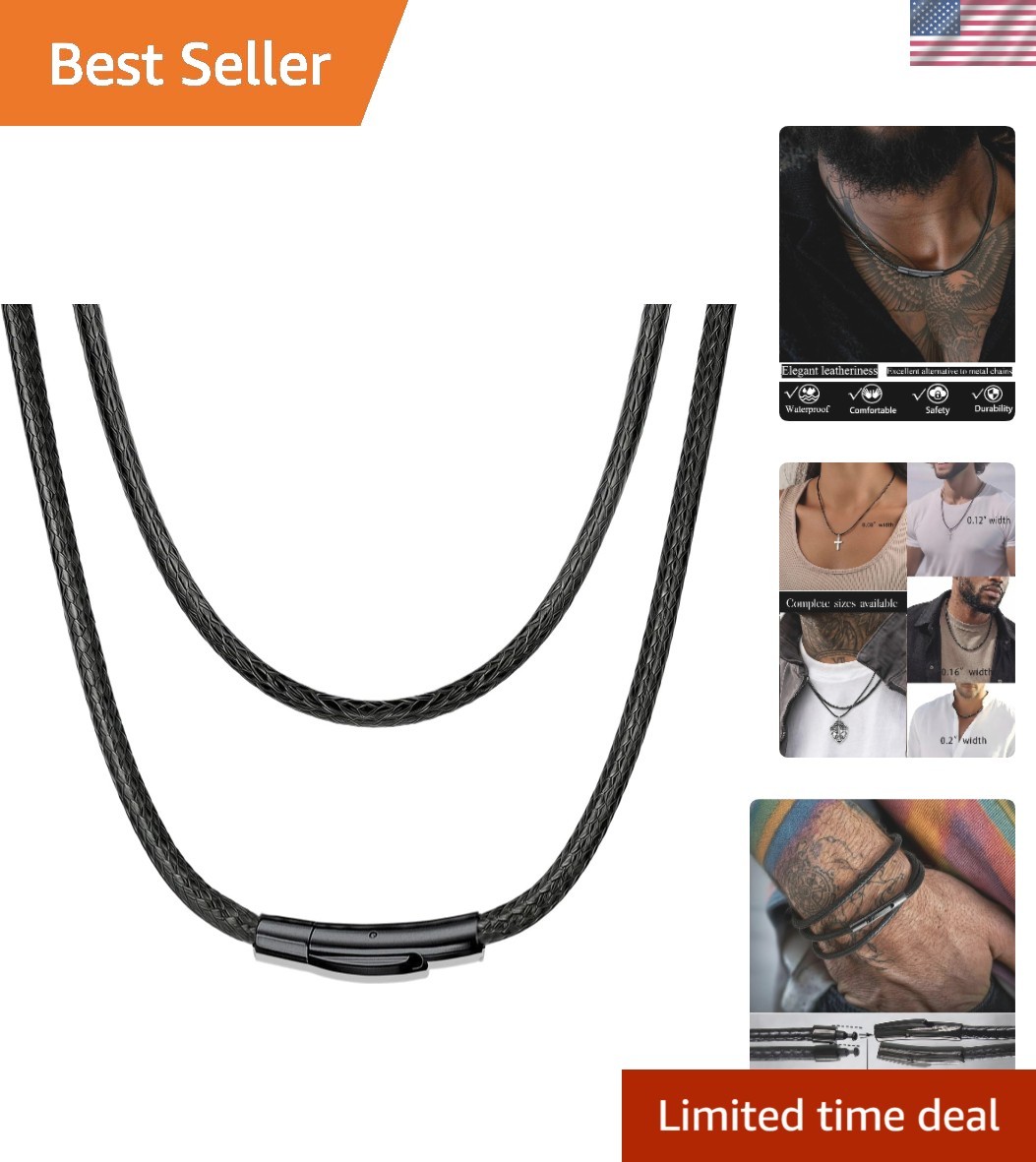 2/3/4/5MM Width Waterproof Comfortable Braided Leather Chain Cord with Stainl…