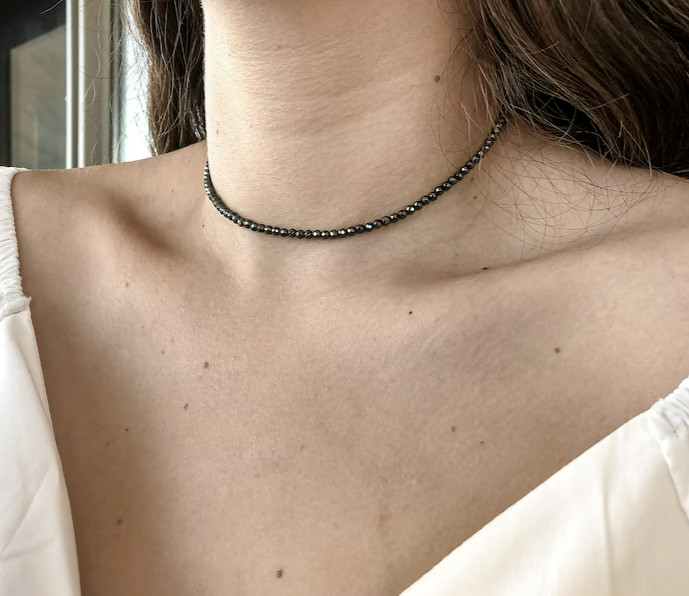 Natural Delicate Hematite Tiny Beads Choker Healing Minimalist Women Necklace