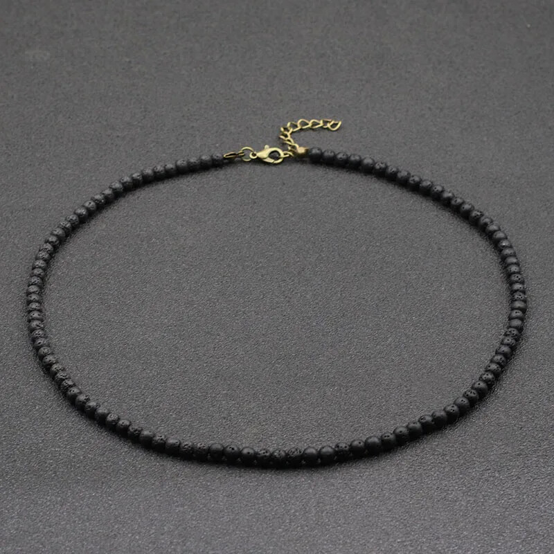 Antique Handmade 4mm Natural Stone Beads Necklace Simple Mens Chocker