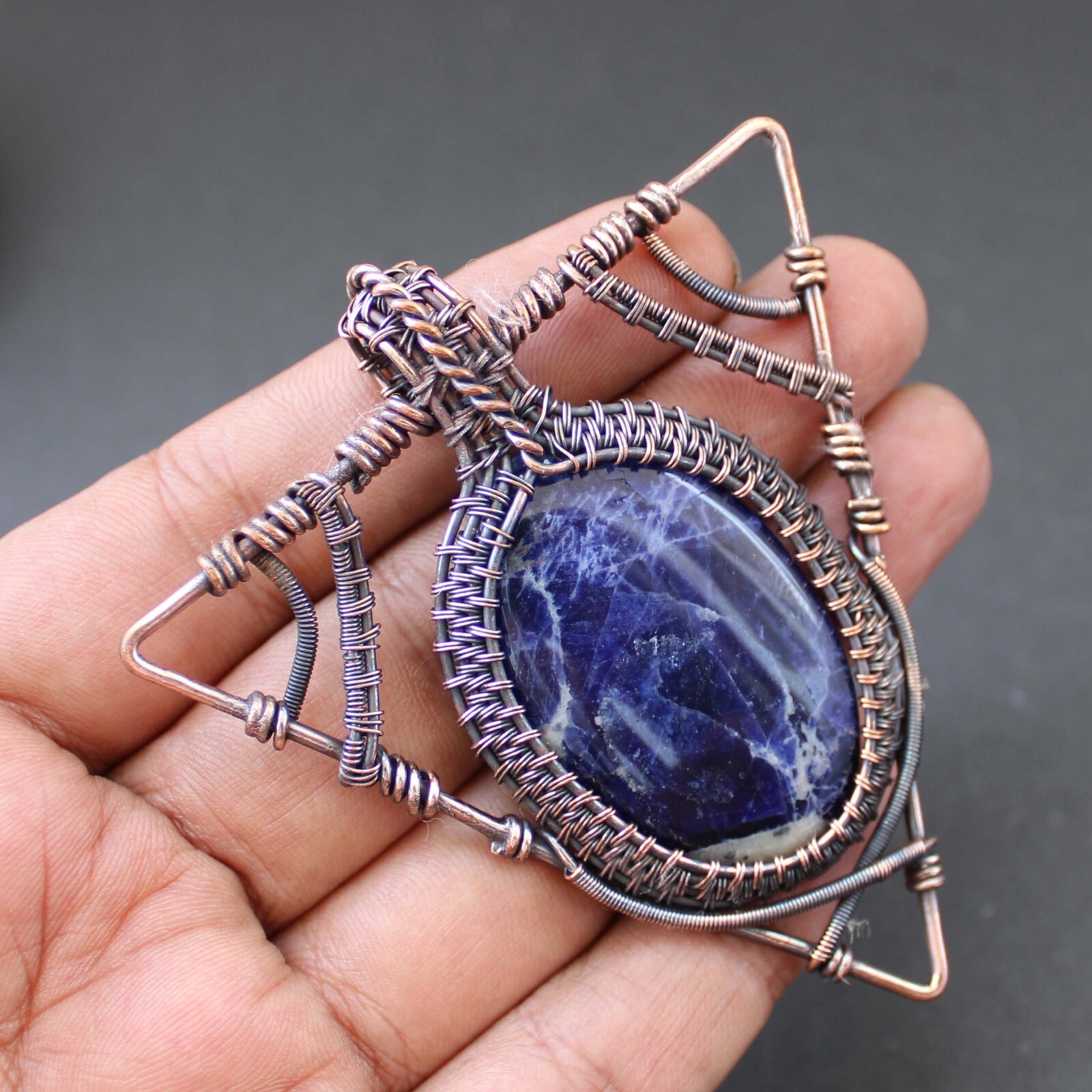 Sodalite Gemstone Pendant Copper Wire Wrapped Pendant Handmade Wire Wrap Jewelry