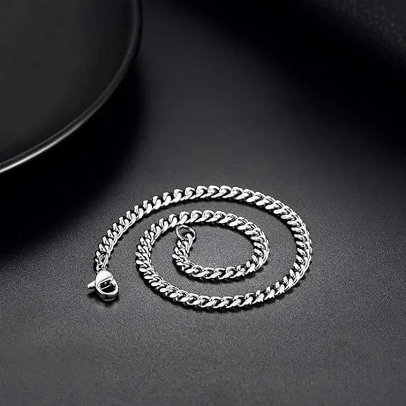 16-36″ Stainless Steel Silver Chain Cuban Curb Womens Mens Necklace 3/5/7/9/11mm