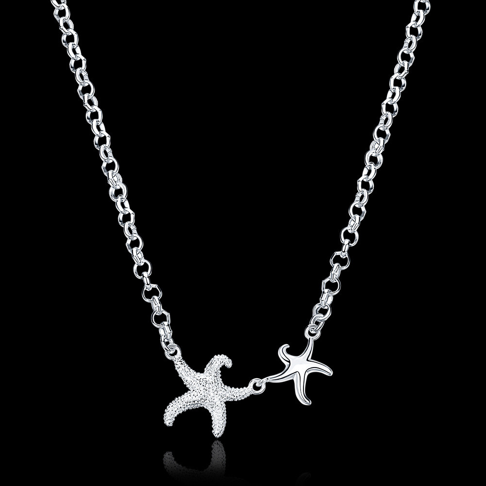 Elegant 925 Sterling Silver Filled SF Sea Stars Pendant Necklace N-A638