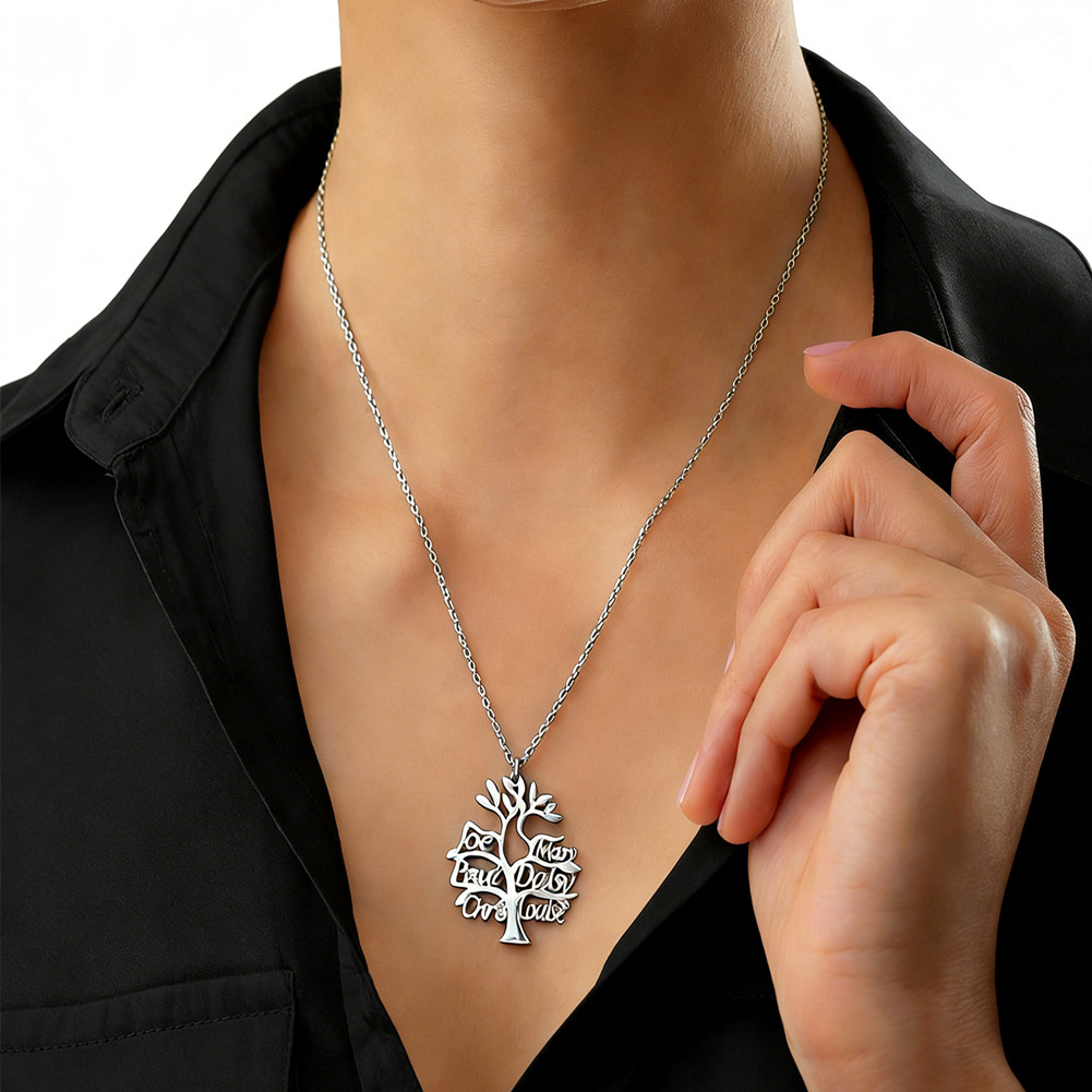 Personalized Family Name Tree of Life Necklace Charm Pendant Custom Gift Jewelry