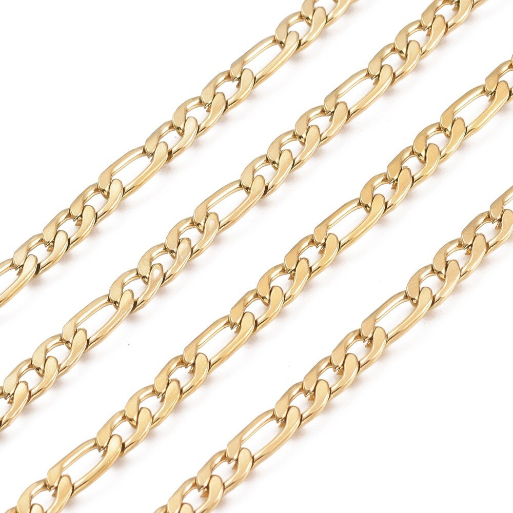 Stainless Steel Figaro Gold Chain Necklace 16″-36″ Men Women 4.5/6.5/7mm N71
