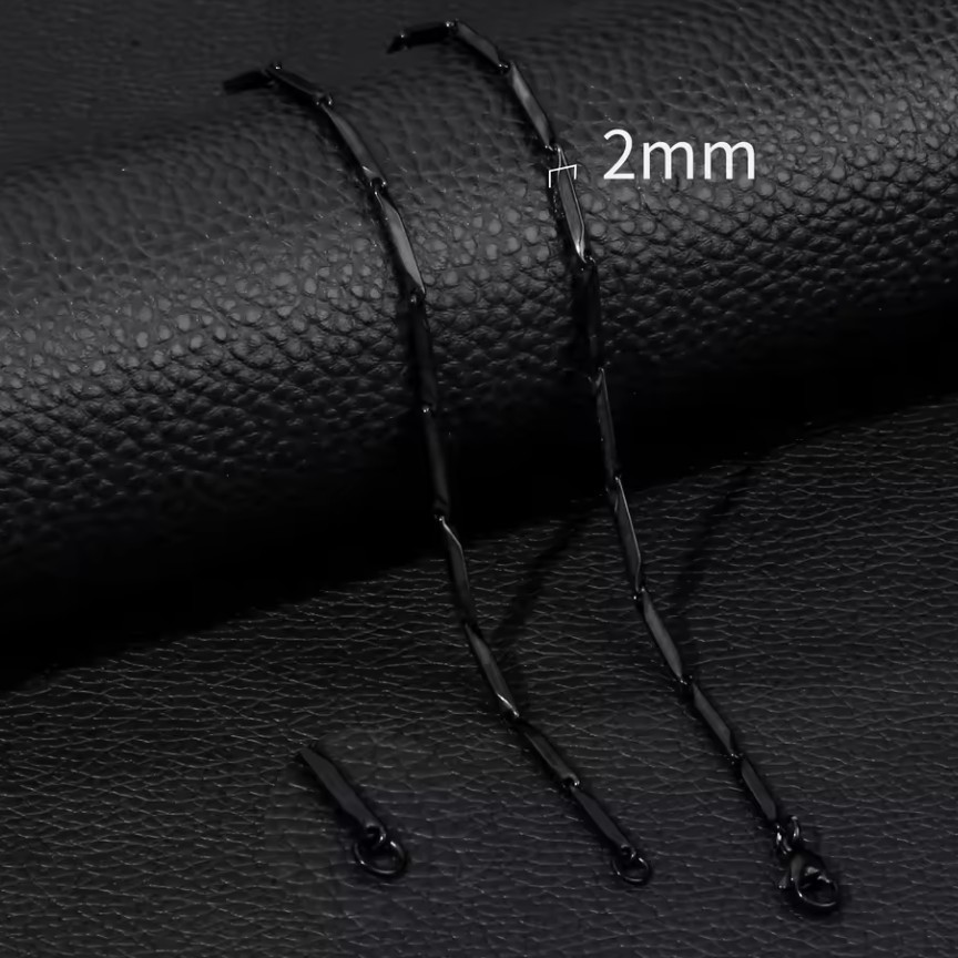 Black Stainless Steel 50 cm (19.7 in) 2 mm Rhombus/Bamboo Chain